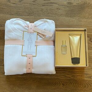 Victoria's Secret White Cozy Pointelle Henley Long PJ Set with Heavenly giftset